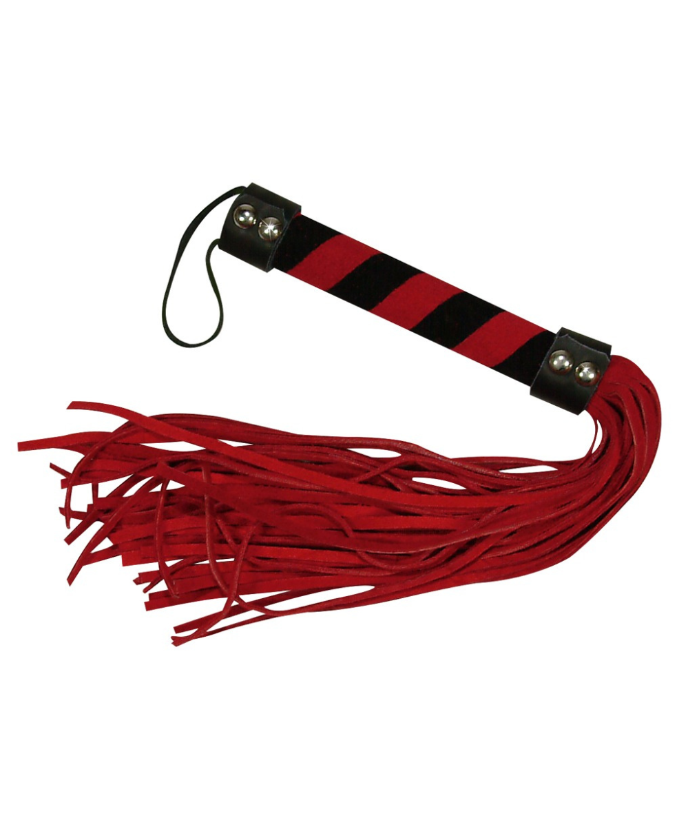 Fouet BDSM en velours noir et rouge – 38 cm