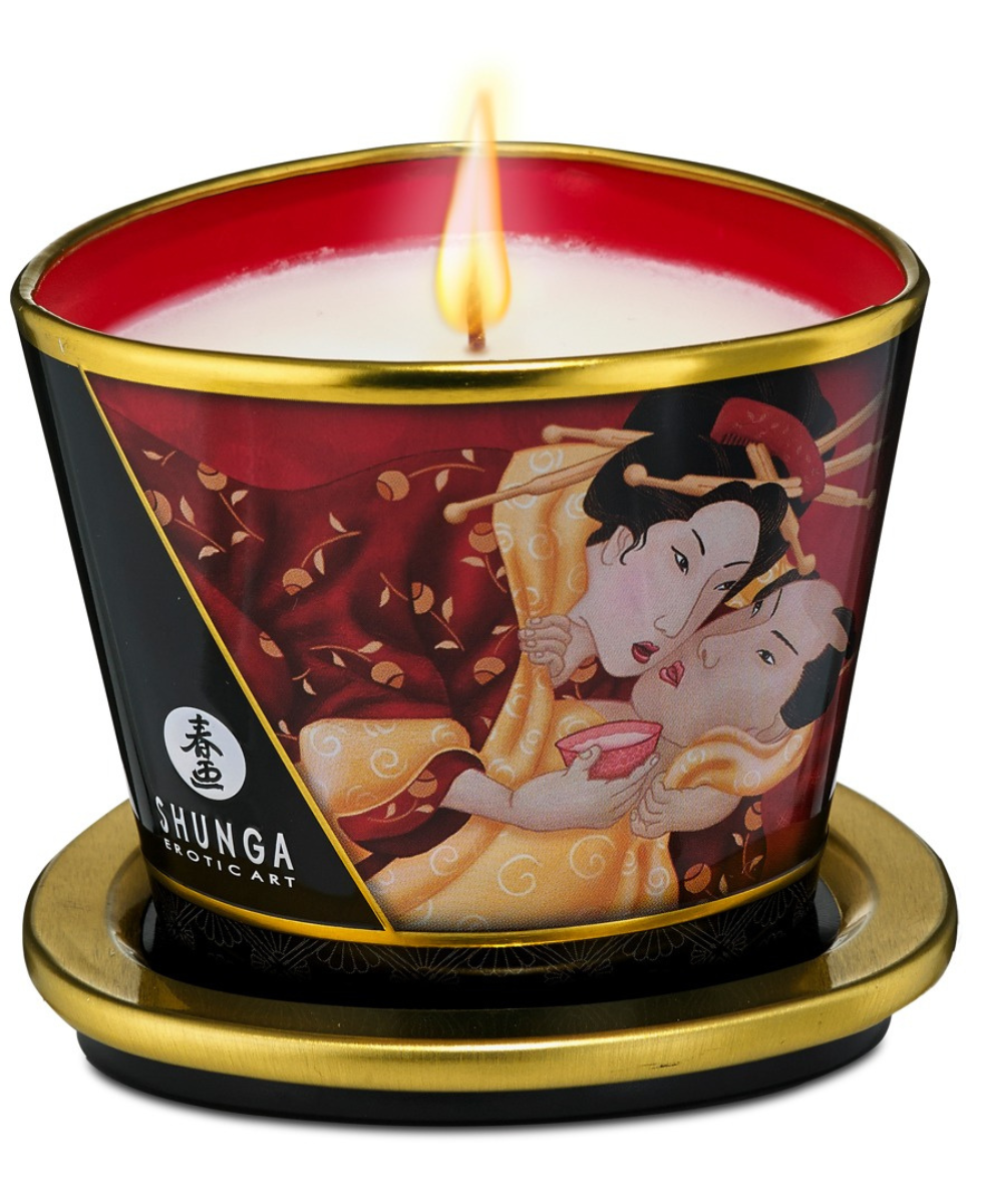 Shunga Romance – Bougie de massage fraise champagne