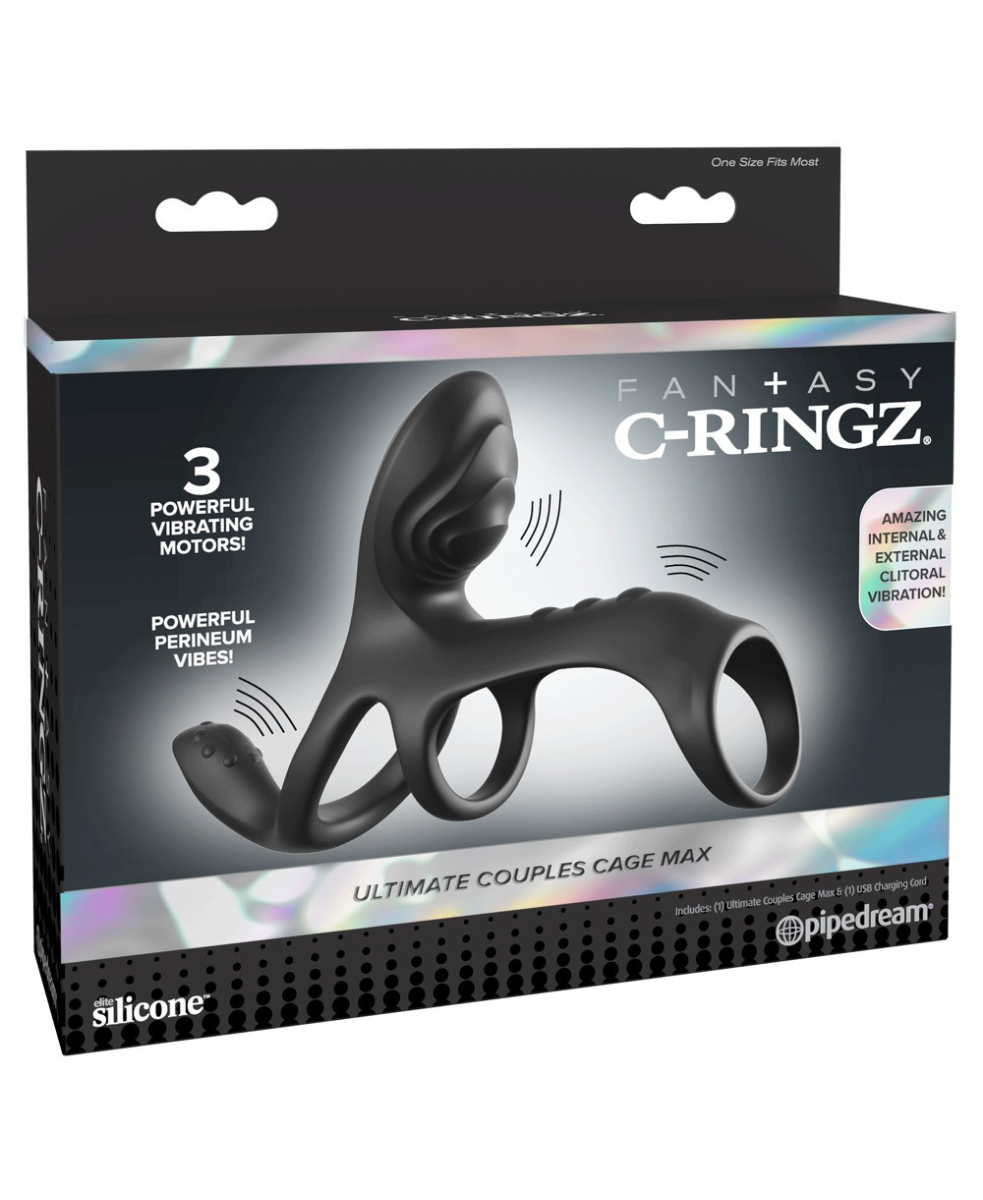 Ultimate Couples Cage Max – Anneau vibrant couple triple stimulation
